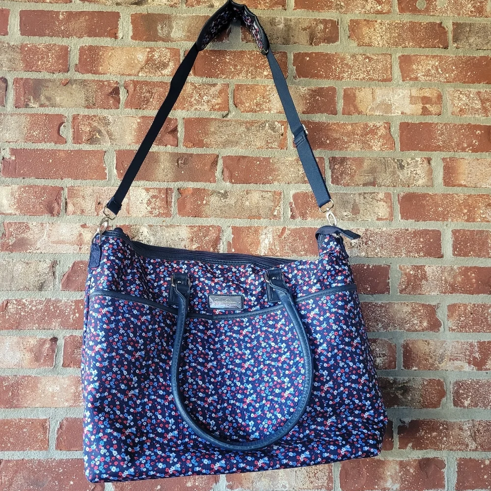 Jessica Simpson Large Travel Laptop Tote Bag Blue Mini Floral Motif  16 x 20 x 6 - Picture 3 of 16